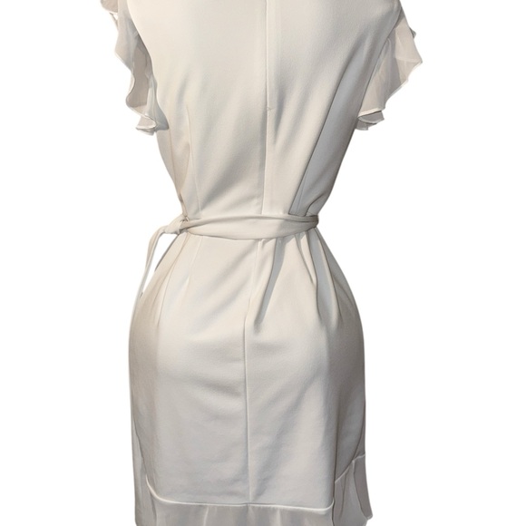 Shelby & Palmer White Ruffle sleeve, Faux Wrap Dress, tie waist, sz 14 - Picture 5 of 8